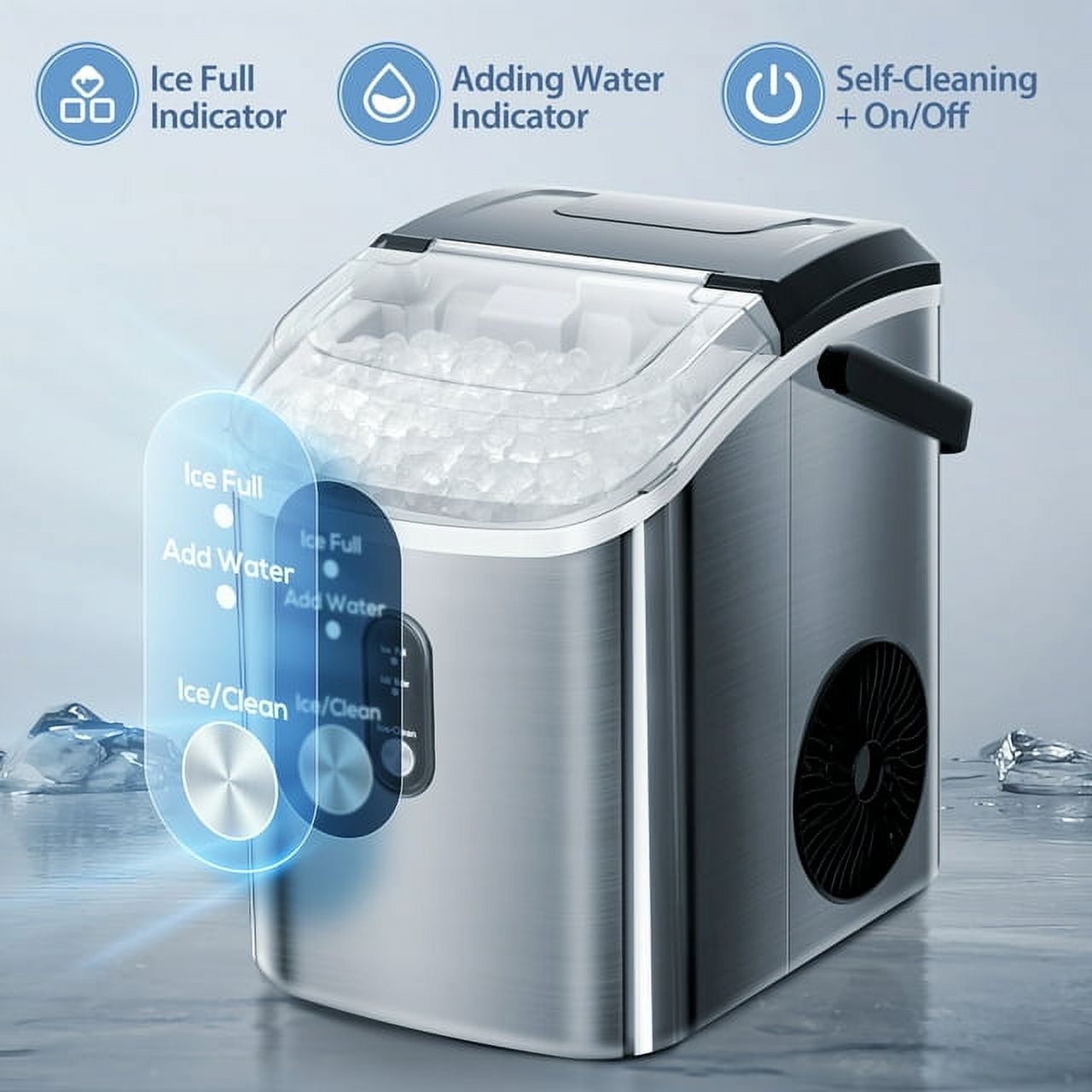 Auseo 35Lbs Nugget Ice Maker Countertop, Self-Cleaning with Ice Scoop, for Home/Office/Bar, Stainless Steel-Silver