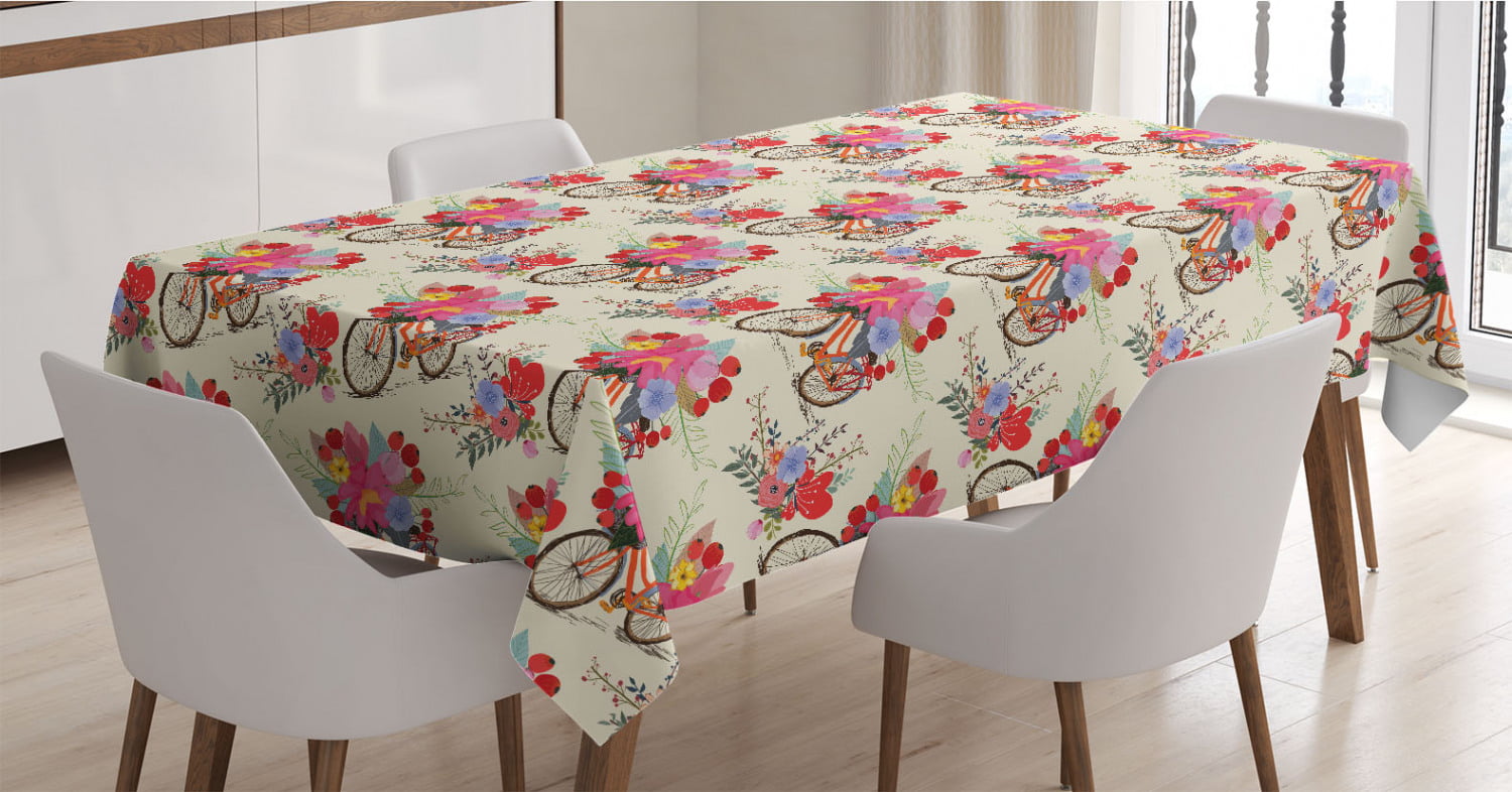Garden Illustration Different Colorful Wild Flowers in Meadow Floral Pattern Multicolor Rectangle Satin Table Cover Accent for Dining Room and Kitchen 60 X 90 Ambesonne Botanical Tablecloth