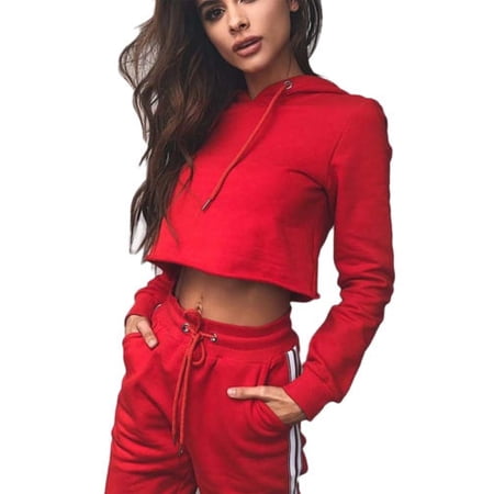 crop tracksuit jogging sweatshirt hoodie 2pcs suit pants casual sets sports dialog displays option button additional opens zoom