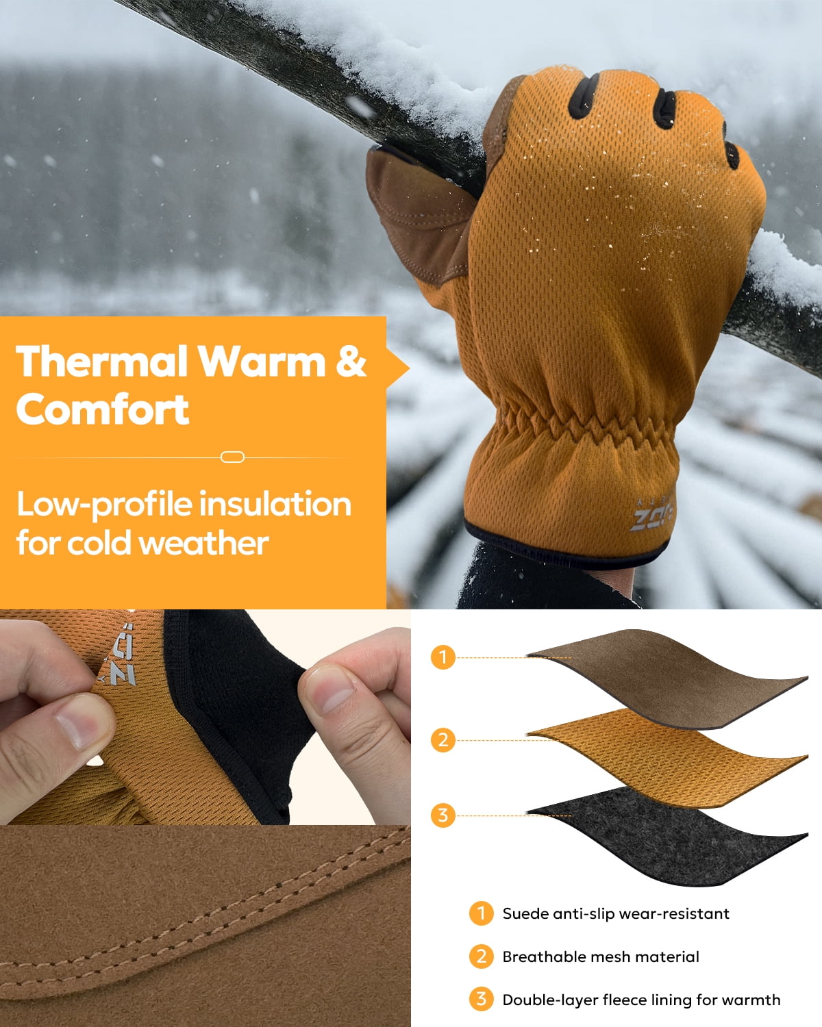 Thermal Winter Work Gloves for Men, High Dexterity Cold Weather Glove for Driving, Gardening, Motorcycle, and Mechanics