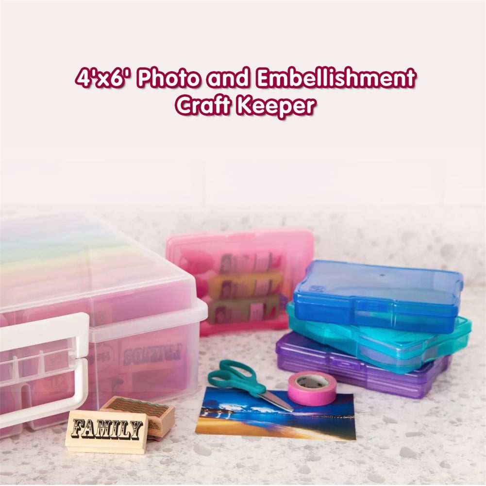 Transparent 4" x 6" Photo Cases and Clear Craft Keeper with Handle - 16 Inner Cases Plastic Storage Container Box (Multi-colored)