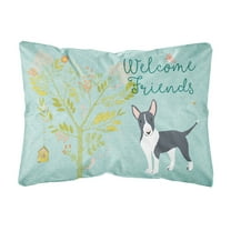 Carolines Treasures BB7604PW1216 Welcome Friends Black Bull Terrier Canvas Fabric Decorative Pillow 12H x16W multicolor