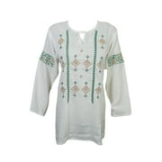 Mogul Womens Peasant Tunic Top White Ethnic Embroidered Bohemian Fashion Boho Chic Blouse Shirt Cover Up