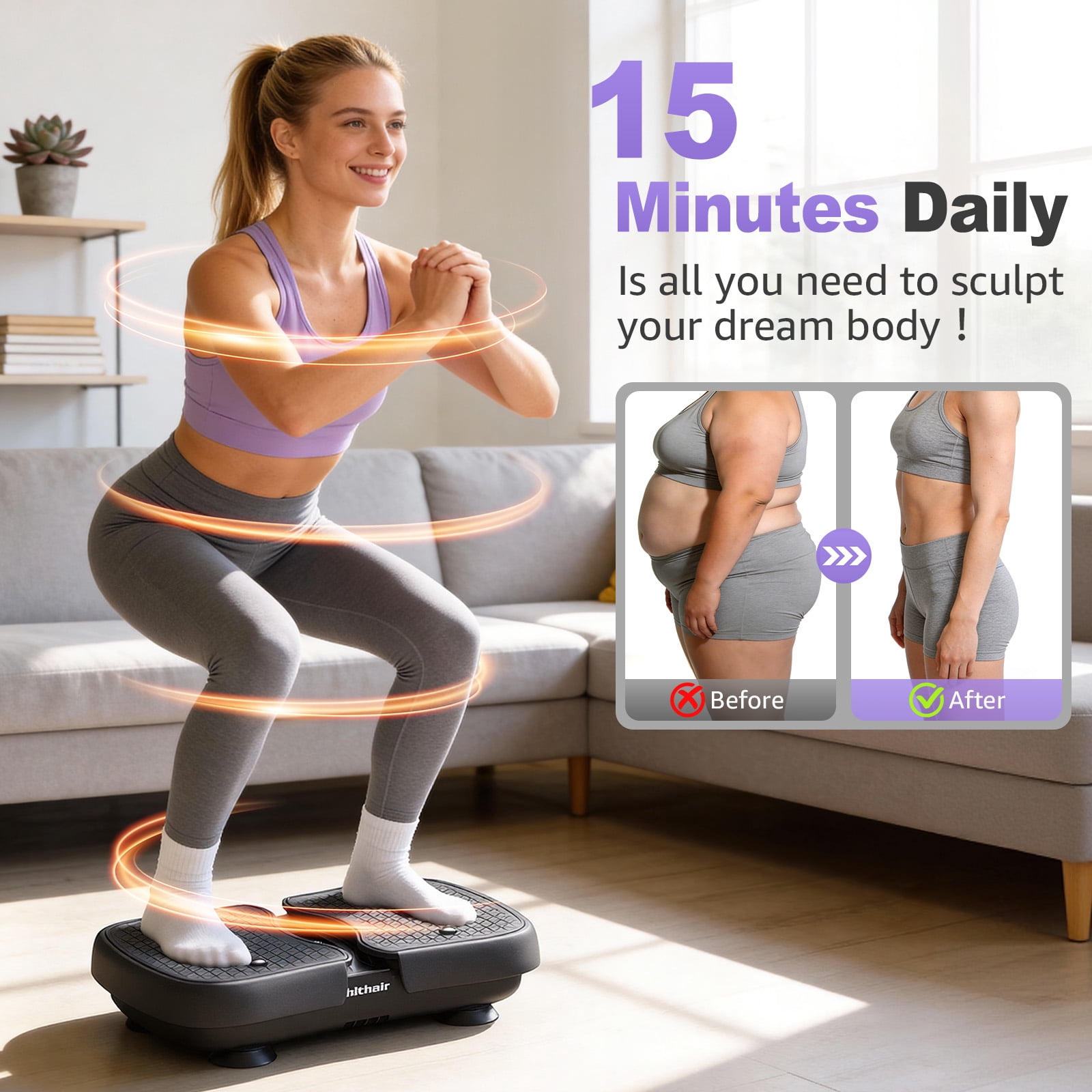 Hlthair Mini Vibration Plate Machine For Lymphatic Drainage, Shake Plate Exercise Machine Fat Burner For Weight Loss, Portable Shaking Whole Body Workout Vibration Platform for Home Gym