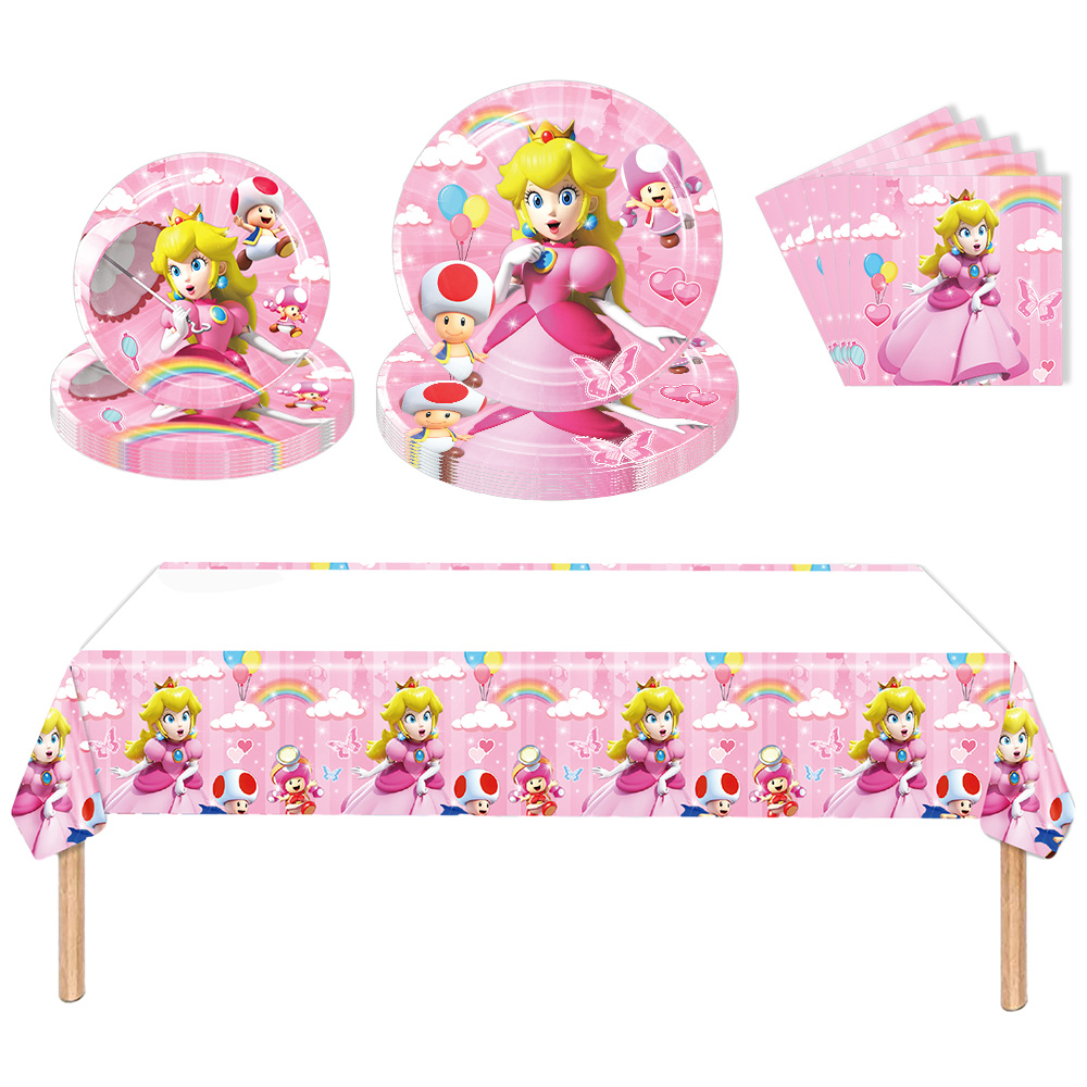 41Pcs Princess Peach Party Tableware Birthday Party Decorations Princess Themd Party Supplies Set  1 Tablecloth, 10 Plates 7",10 Plates 9", 20 Napkins for Girls Birthday Party Baby Shower - image 5 of 7