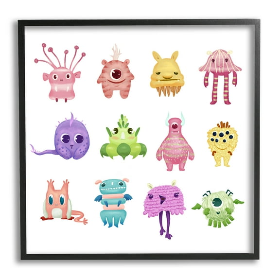 Fun Varied Monster Creatures Fairy Tales & Fantasy Graphic Art Black Framed Art Print Wall Art