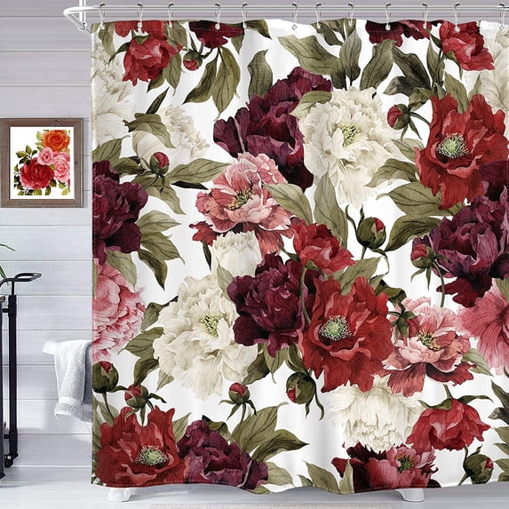 SPXUBZ Shower Curtain Watercolor Rustic Flower Rose Red White Girl Retro Leaves Blossom Peony Woman Polyester Fabric Bathroom Bathtub 72x72 inches