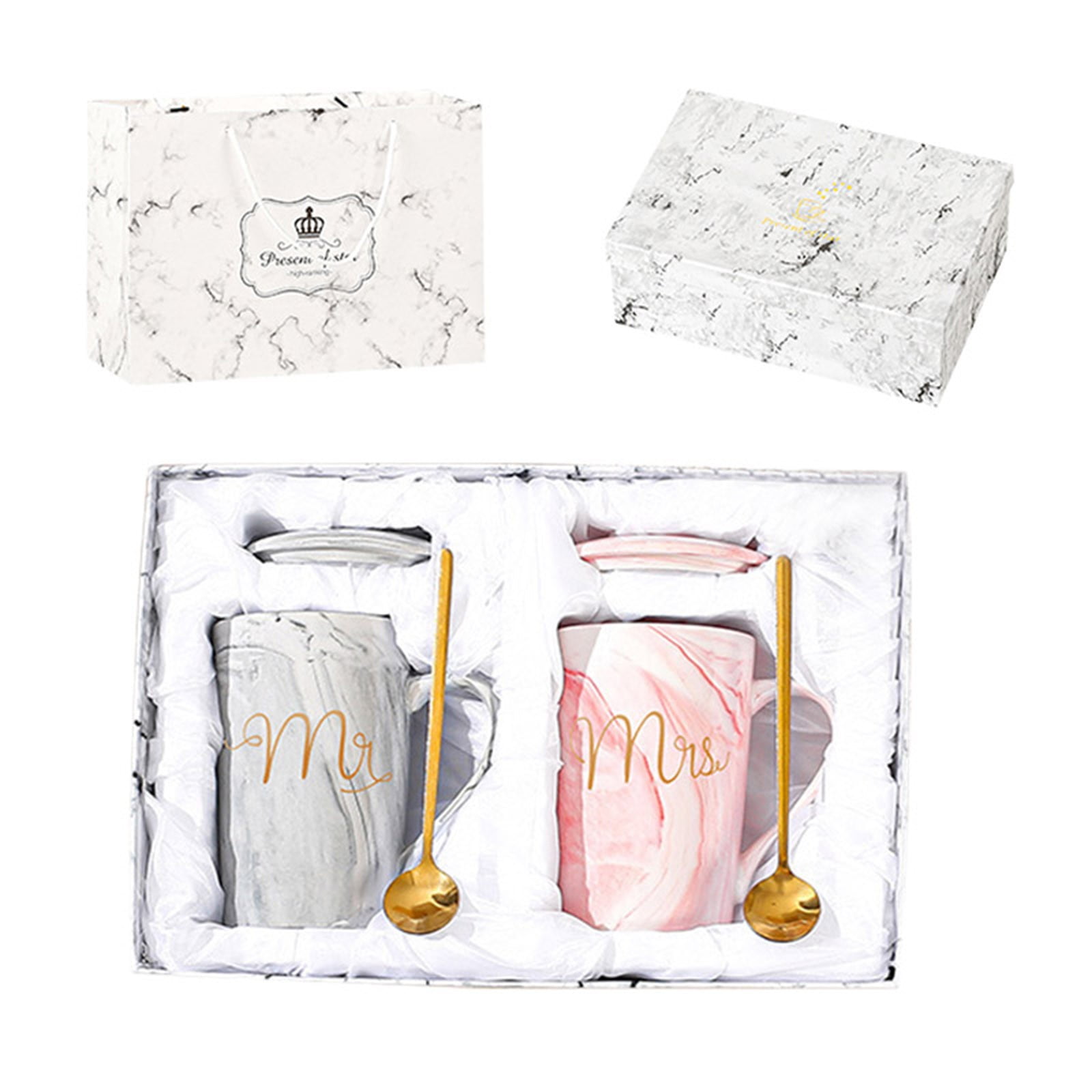 M And Ms Coffee Mugs Wedding Gifts For Bride And Groom Gifts For Bridal Shower Engagement Married Couples Anniversary And Wedding Ceramic Cups 12.7oz Pink Grey With Gift Box & Bag
