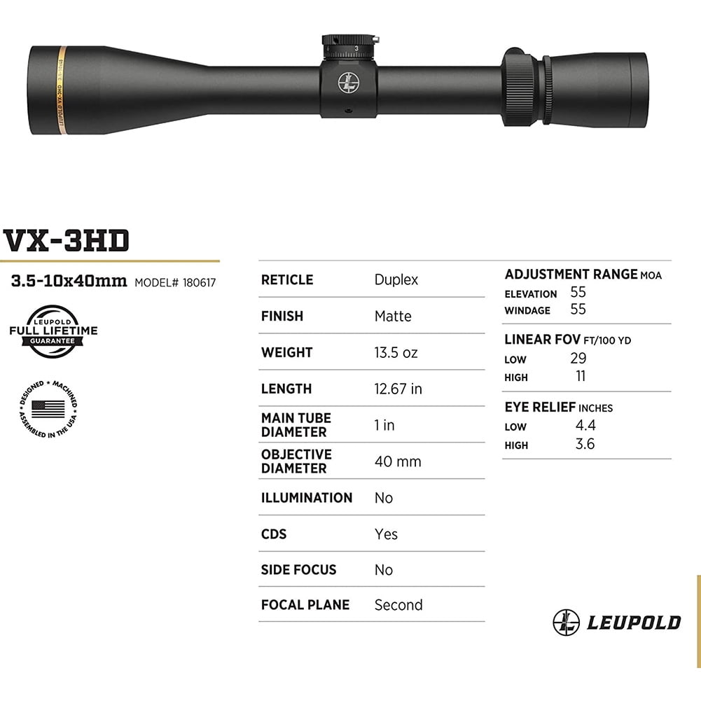 LEUPOLD VX-3HD 3.5-10x40 1in CDS-ZL Duplex Riflescope (180617)