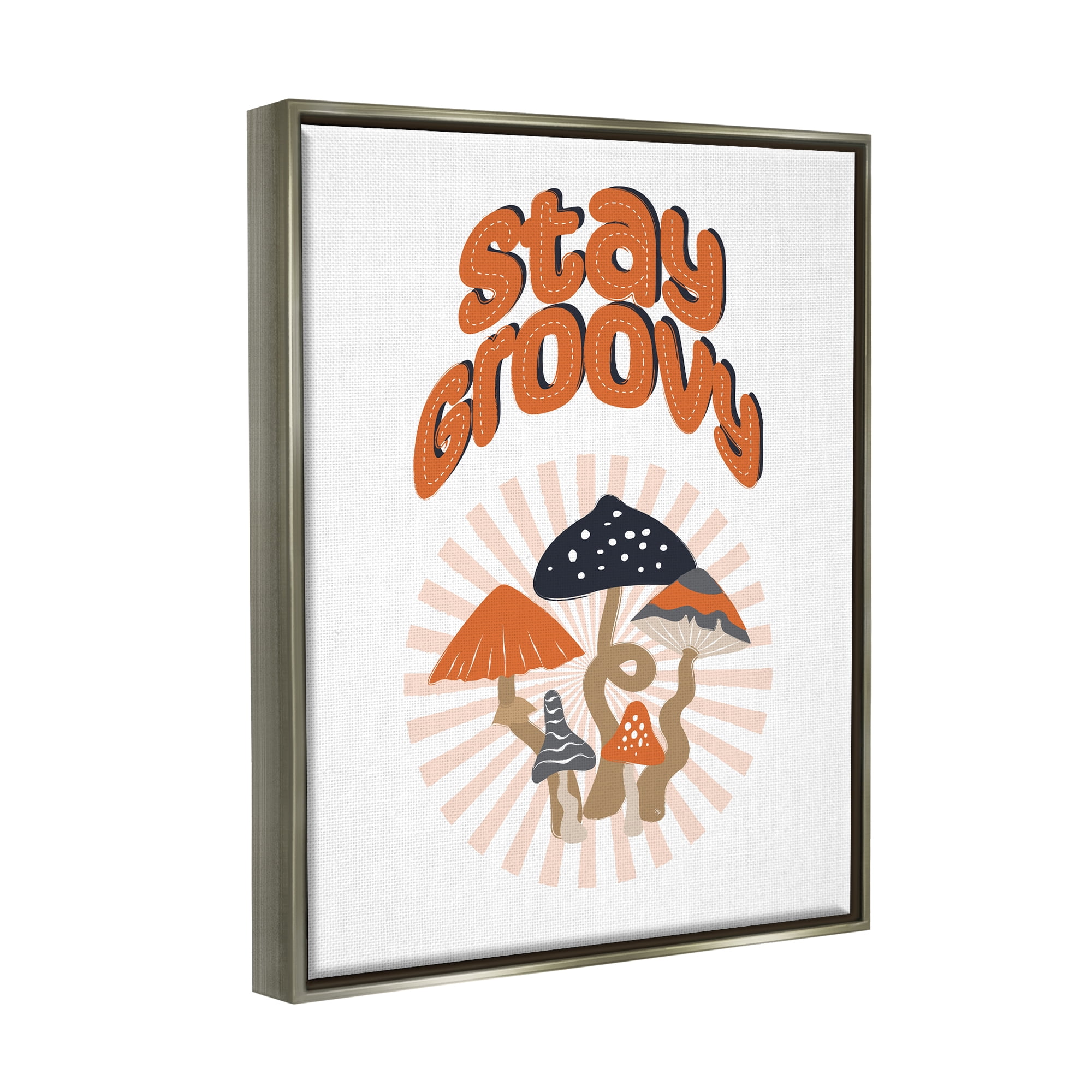 Stupell Industries Stay Groovy Mushrooms Botanical & Floral Painting Gray Floater Framed Canvas Art Print Wall Art, 25 x 31