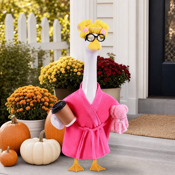 23 Inch Large White Goose Clothing Decorative Bathrobe Style Lawn Goose Costume, Purple Bathrobe Outfit for 23 Inch Porch Goose Statue, Soft Comfortable Garden Yard Decor & Gift for Goose Collectors