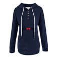 thumbnail image 4 of Jinhomg Women's Fall Sweatshirt Cute Heart Print Drawstring Hoodies Casual Comfy Thin Fleece Button Up Pullover Tops with Kangaroo Pocket Summer Saving Dark Blue M, 4 of 7