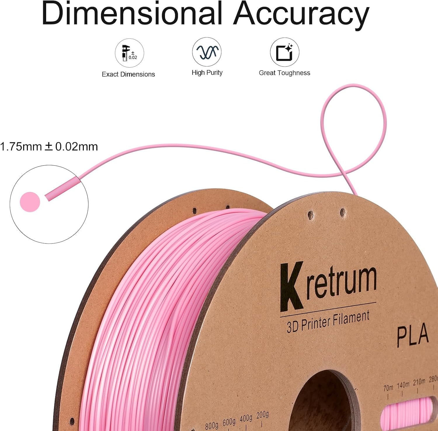 Pink PLA 3D Printing Filament 1.75mm 1KG 2.2LBS Cardboard Spool 1.75mm PLA 3D Printer Filament Refills Suitable for Most FDM 3D Printer fits Bambu ELEGOO etc. Pink
