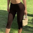 thumbnail image 4 of Karymi Wide Leg Pants Woman Solid High Waist Split Hem Capri Leggings, Stretch Slim Fit Knee Length Cropped Yoga Pants, Seamless Bodycon Athletic Trousers Pants for Women, 4 of 7