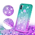 thumbnail image 3 of Compatible for Samsung Galaxy M11 Case with Tempered Glass Screen Protector SOGA Diamond Liquid Quicksand Cover Cute Girl Women Phone Case - Teal / Purple, 3 of 5