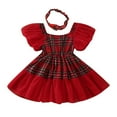 thumbnail image 2 of ZHUASHUM Toddler Girls Short Sleeve Christmas Plaid Prints Tulle Princess Dress Clothes Red,6-12 Months, 2 of 7
