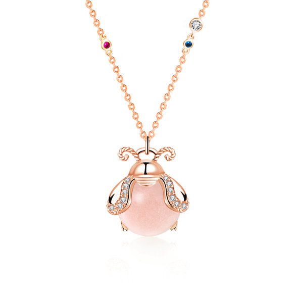 Sterling Silver Pendant Necklace, Dainty Firefly Opal Necklaces for Women, Gifts for All Occasion - Fluorescent Stone Rose Gold