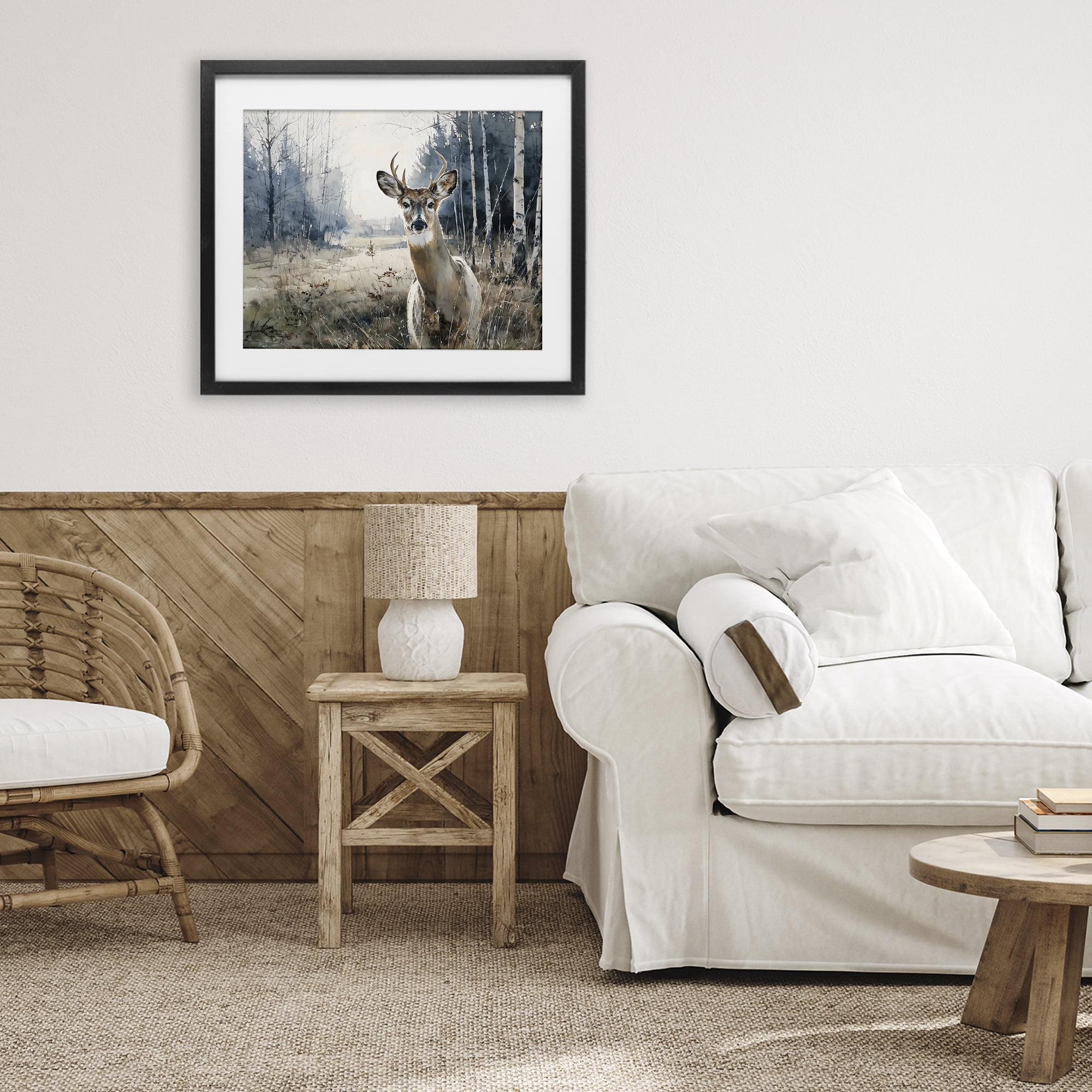 Stupell Industries Deer in Winter Wilderness Black Framed Print Under Glass, design by Franklyn Gregory