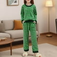 thumbnail image 2 of Girls Fleece Pants Sets Fuzzy 2 Piece Outfits Long Sleeve Pullover Striped Oversized Sweatshirt Set Sweatsuit (12-13 Years, Green), 2 of 5
