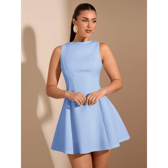 Baby Blue A-Line Sleeveless Fitted Waist Elegant Mini Dress For Women