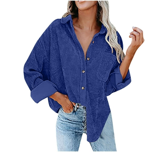 gakvbuo Shacket Jacket Women Plus Size Cardigan Solid Color Loose Bat Sleeve Waffle Knitted Button Down Urtleneck Sweatshirt Lapel Corduroy Jacket Outwears