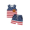 thumbnail image 2 of Elippeo Toddler Boy Summer Set 6 12 18 24 Months 3 4 Years StripeStar Print Round Neck Pocket Tank Tops with Shorts 2Pcs Outfit for Independence Day, 2 of 9