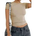 thumbnail image 3 of Elippeo Womens Summer Fitted Crop Tops Solid Color Short Sleeve Blouse Crewneck Streetwear T-shirt, 3 of 7