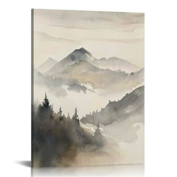 Acheng Neutral Mountain Wall Art Decor Set of 3 Forest Canvas Wall Art Poster Landscape Wall Art Artwork Modern Pictures Abstract Painting Watercolor Prints for Living Room Bedroom  12x16 in