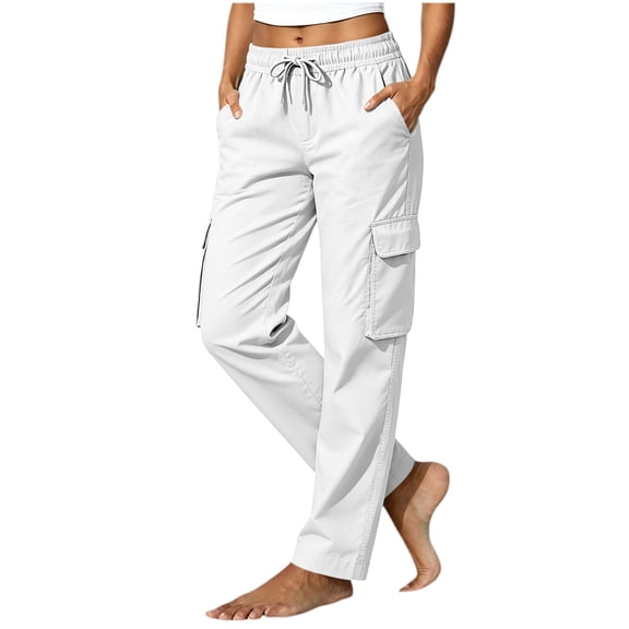 Cargo Pants for Women Wide Leg High Waist Y2K Parachute Pants Drawstring Elastic Waisted Trousers, Multi Pocket, Athletic Work Slacks, Hiking Track Outfits, Casual Daily Clothes
