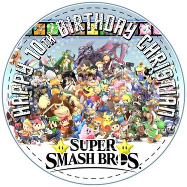 7.5 Inch Super Smash Bros RD Cake Topper - Round Edible Birthday Cake Decorations, Happy Birthday Cake
