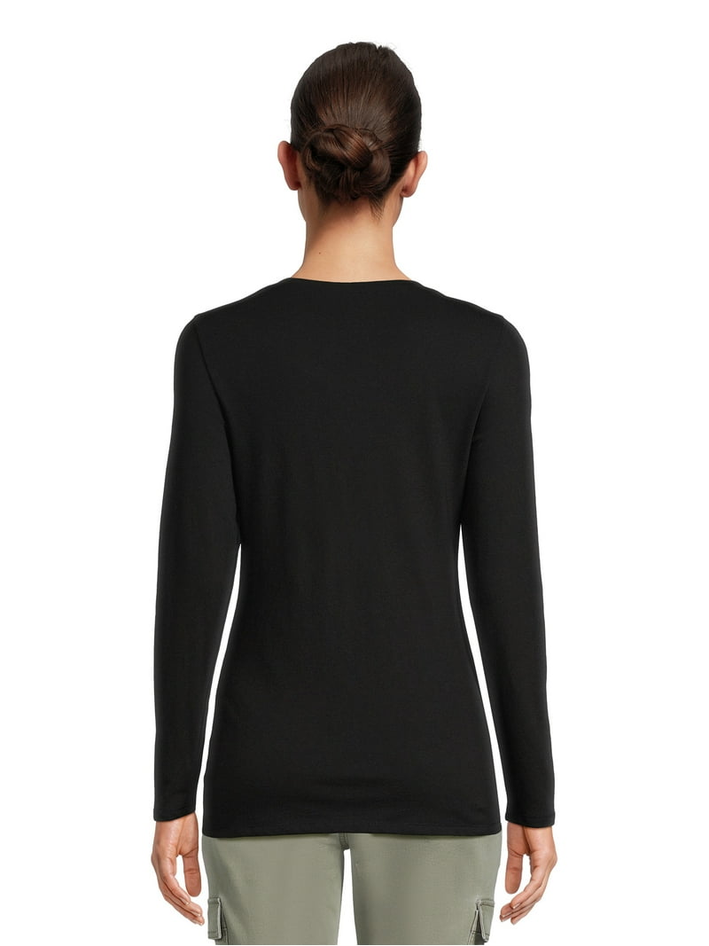 No Boundaries Juniors Scoop Neck T-Shirt with Long Sleeves, Sizes