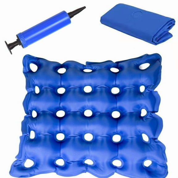 Happon Inflatable Waffle Cushion for Tailbone Pain Relief, Ring Cushion with A Pump, Square Blue Wheelchair Cushions for Pressure Relief,Portable Chair Pad for Home Office Chair Car