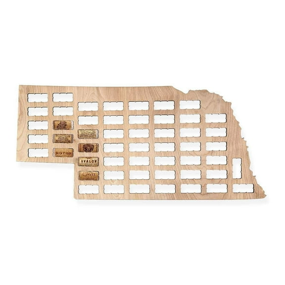 Torched Nebraska Wine Cork Map Wall Mount Display Decor 24"x24"x18" Tan