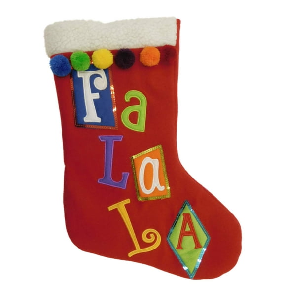 Embellished Red Felt Fa La La Pom Pom Christmas Holiday Stocking