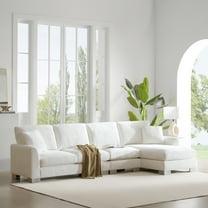 EUROCO119" Modern Oversized L-Shaped Reversible Sectional Sofa Couch, 5-seat Chenille Indoor Furniture Couch Set with 2 Free pillows and Chaise for Living Room, Apartment, Office, White