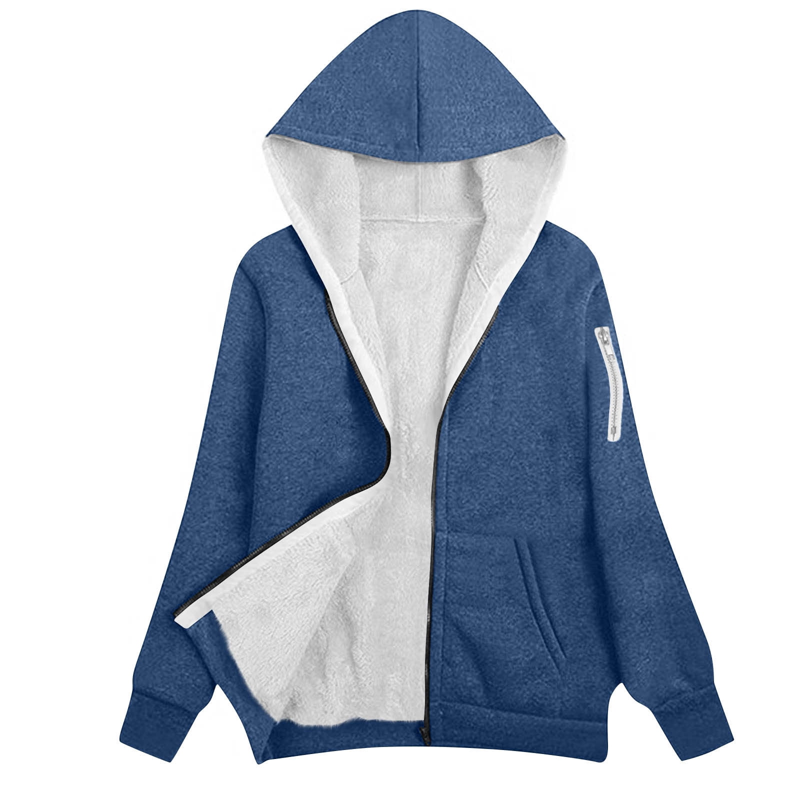 Aboser Womens Winter Fleece Lined Hoodies Plus Size Zip Up Hooded Jacket Warm Long Sleeve Sweatshirt Coat Thicken Sherpa Hoodie Jackets with Pockets Navy XXL