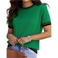 thumbnail image 2 of Women Short Sleeve Sweater Summer Crew Neck Dressy Casual Soft Knit Pullover Tops Trendy,XXL,#03 Green, 2 of 6