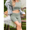 thumbnail image 5 of Weardear Maternity Outfits Set 2 Piece Matching Sets Ribbed Knit Side Split Short Sleeve Shirts and Biker Shorts Pregnancy Loungewear, 5 of 6