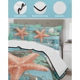 thumbnail image 4 of Quilts King Size Bedding Set, Coastal Starfish Lightweight Quilted Comforter, Summer Beach Ocean Coral Teal Blue Wood Soft Reversible Bedspread Coverlet with Pillow Covers for All Season, 96" x 106", 4 of 7