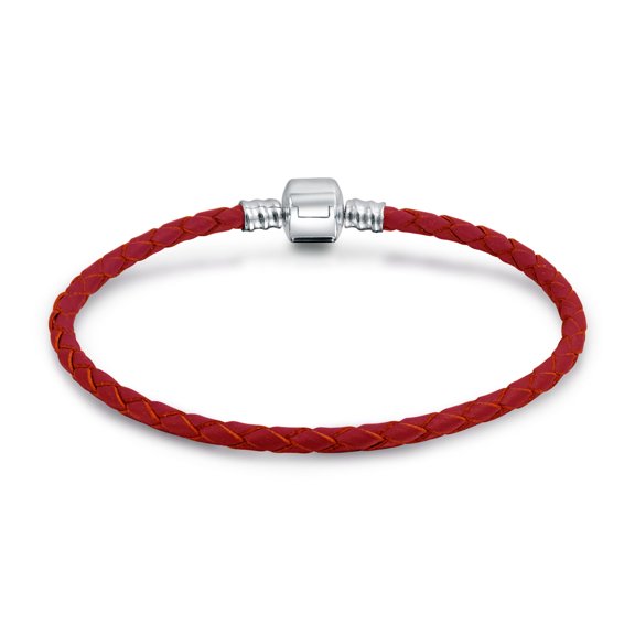 Bling Jewelry Womens Red Weave Braided Leather Strand Bracelet with Sterling Silver Barrel Clasp
