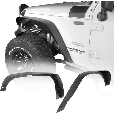 Hooke Road Wrangler JK Steel Fender Flares Front & Rear Flat Fender Mud Guards Compatible with Jeep Wrangler JK & Unlimited 2007-2018 4PCS Set