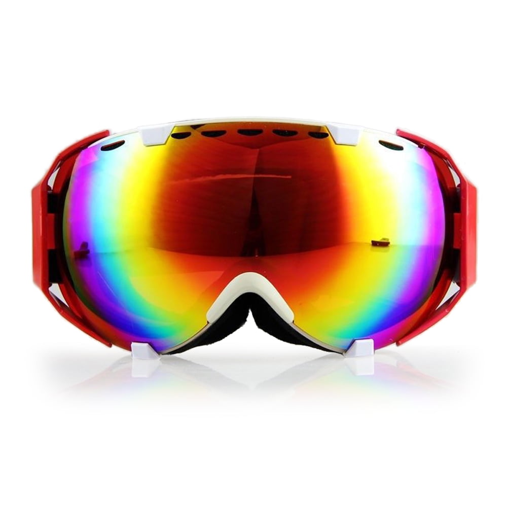 Ediors Windproof Snowmobile Ski Snow Goggles Eyewear Anti Fog Double Lens All Mountain UV Protection (105-1, Revo Red) by Ediors