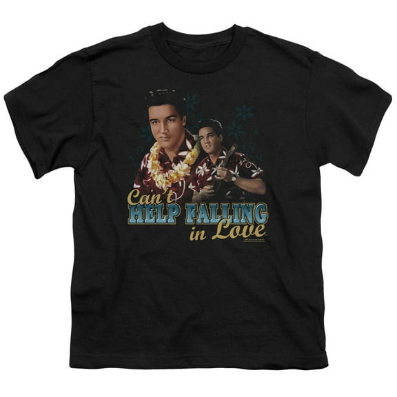 Trevco ELV699-YT-2 Elvis Presley & Cant Help Falling Youth 18-1 Short Sleeve T-Shirt, Black - Medium