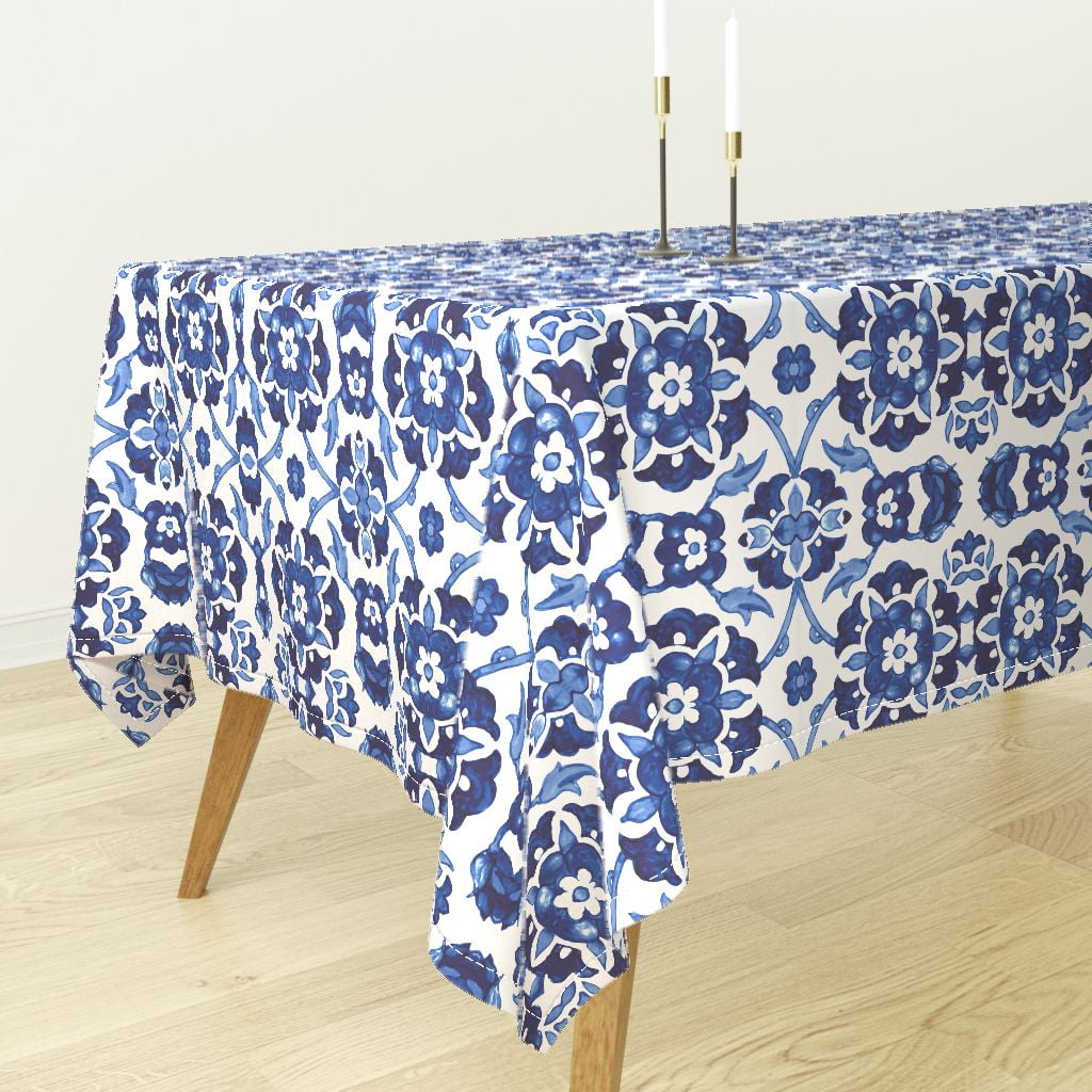 Tablecloth Indigo Blue Blue And White Flowers Leaves Traditional Cotton