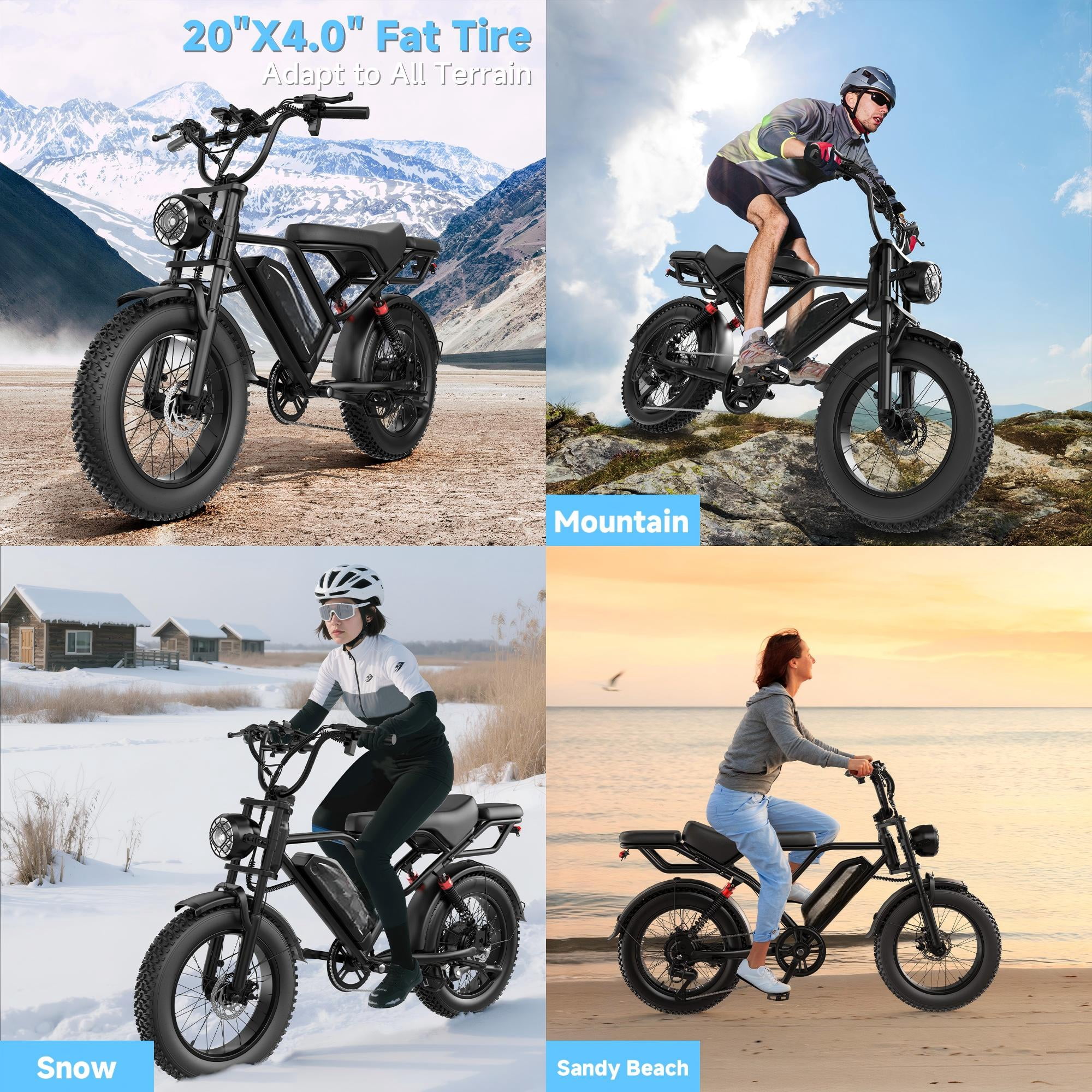 Electric Bike for Adults 20" Fat Tire Electric Bike with 48V 18Ah Battery 50-70 Miles Electric Motorcycle Ebikes, 1000 Peak Motor 31MPH Top Speed E-Bikes UL2849