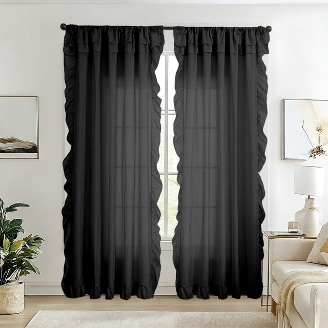 shyuyusa Solid Color Curtain 39.4*78.7 Inch Simple Ruffle Edge Light Filtering Sheer For Window Decor