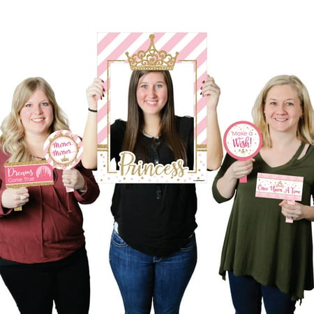 Little Princess Crown - Pink and Gold Princess Baby Shower or Birthday Party Selfie Photo Booth Picture Frame & Props