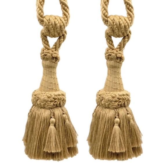 DECOPRO Beautifully Handcrafted Curtain & Drapery Tassel Tieback with Matte Finish, Tassel Length 6" (15cm), Spread 30" (76cm) # TBEMP6, Golden Beige #E16C (Dark Gold Beige) Set of 2