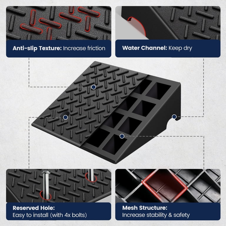 Heavy Duty Rubber Curb Ramps 2-Pack - 4 Inch Rise Height, 7000lb Capacity For Driveways
