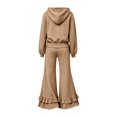 thumbnail image 6 of Szluipve 2 Piece Sets for Women Half Zip Hooded 2 Piece Tracksuit Set Long Sleeve Pullover Hoodie Top & Ruffle Hem Flare Wide Leg Pants Casual Loungewear Outfit with Pockets Khaki L, 6 of 8